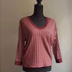 Anthropologie Ribbed Pink and Red Striped V Neck Shirt Size S